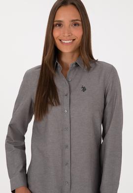 Kadın Gri Uzun Kollu Basic Gömlek - 50316711059