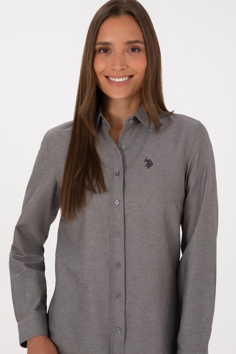 Kadın Gri Uzun Kollu Basic Gömlek - 50316711059