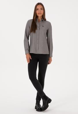 Kadın Gri Uzun Kollu Basic Gömlek - 50316711059