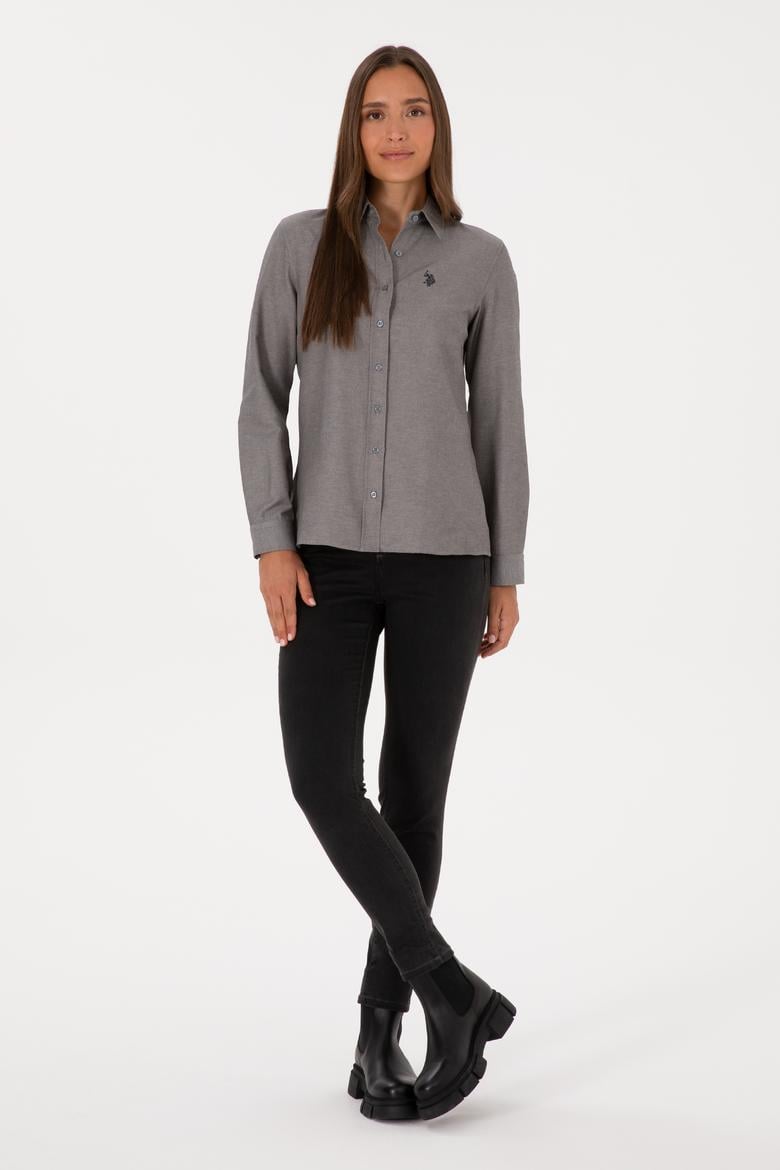 Kadın Gri Uzun Kollu Basic Gömlek - 50316711059