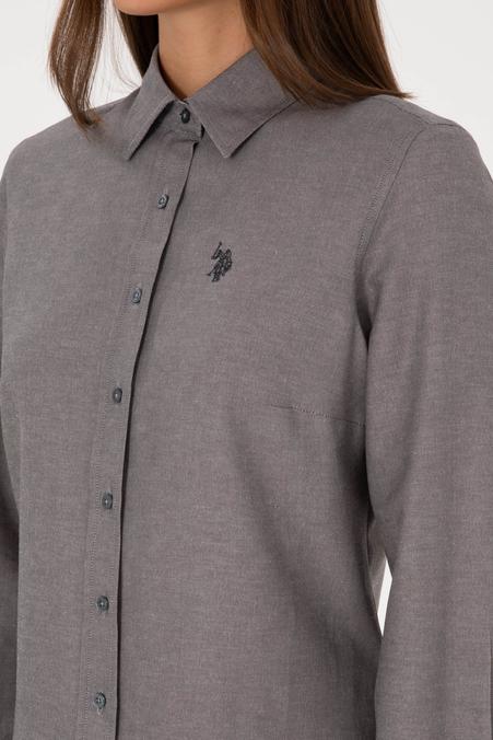 Kadın Gri Uzun Kollu Basic Gömlek