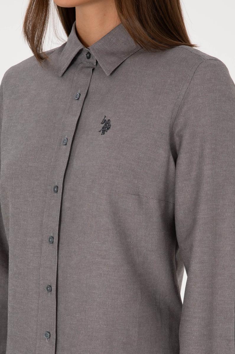 Kadın Gri Uzun Kollu Basic Gömlek