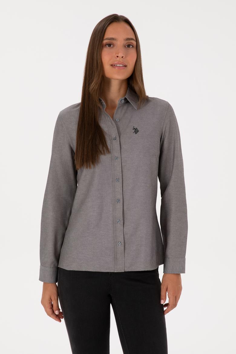 Kadın Gri Uzun Kollu Basic Gömlek - 50316711059