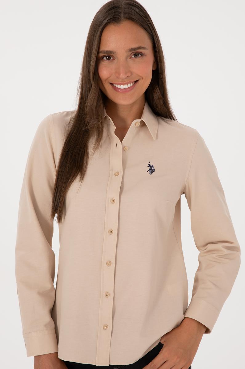 Kadın Kum Uzun Kollu Basic Gömlek