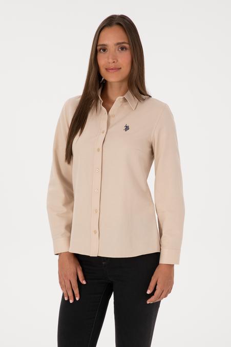 Kadın Kum Uzun Kollu Basic Gömlek