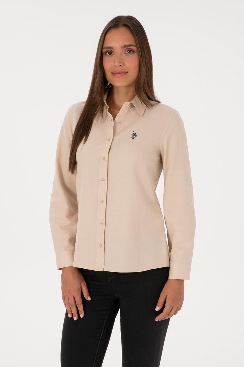 Kadın Kum Uzun Kollu Basic Gömlek