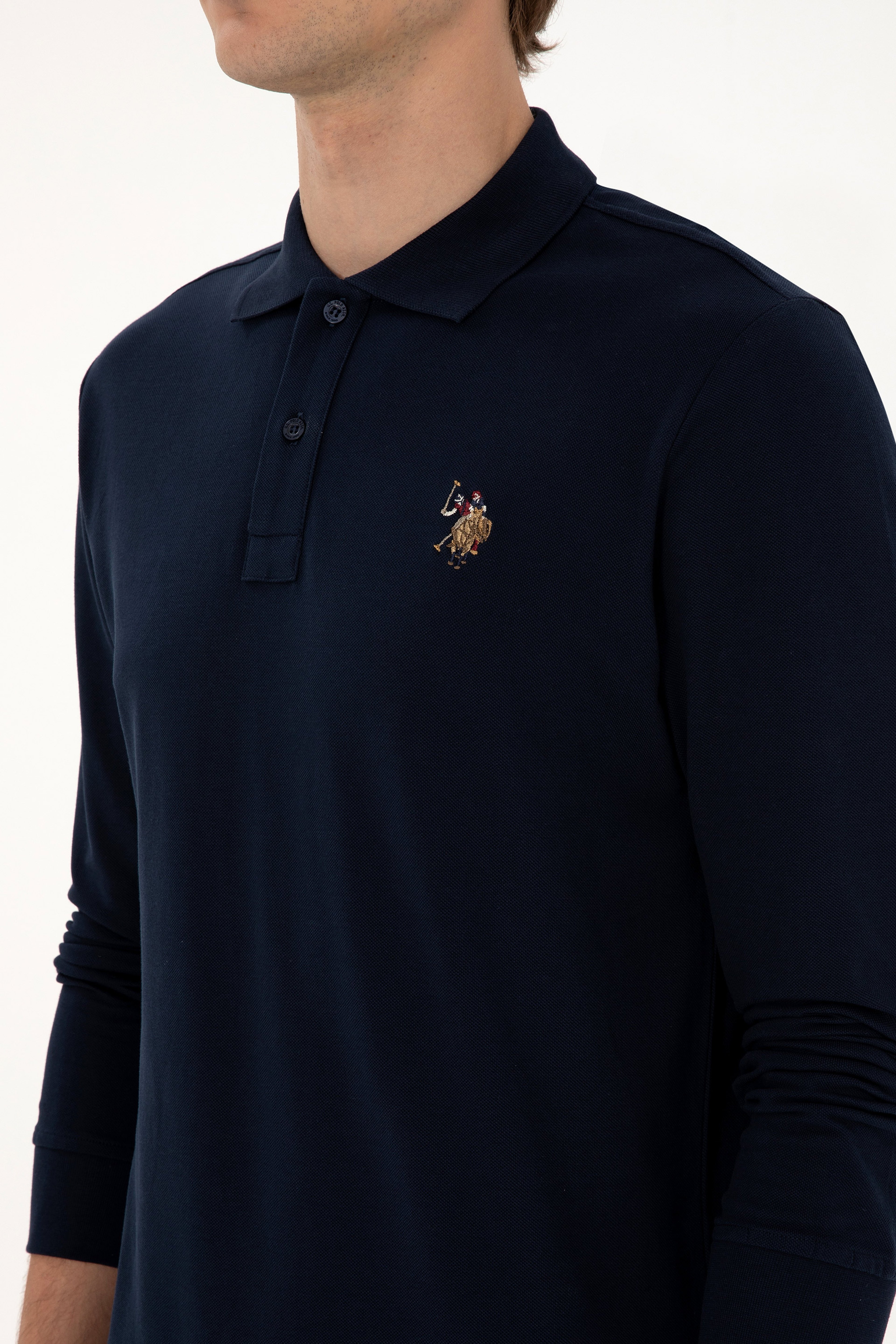 Erkek Regular Fit Polo Yaka Lacivert Basic Sweatshirt