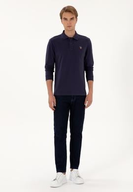 Erkek Regular Fit Polo Yaka Mürdüm Basic Sweatshirt - 50313772137