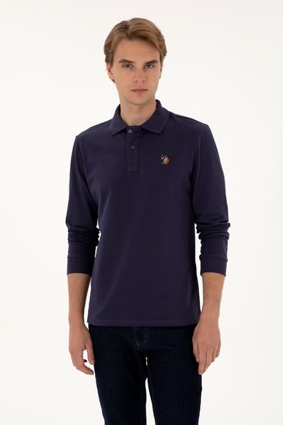 Erkek Regular Fit Polo Yaka Mürdüm Basic Sweatshirt