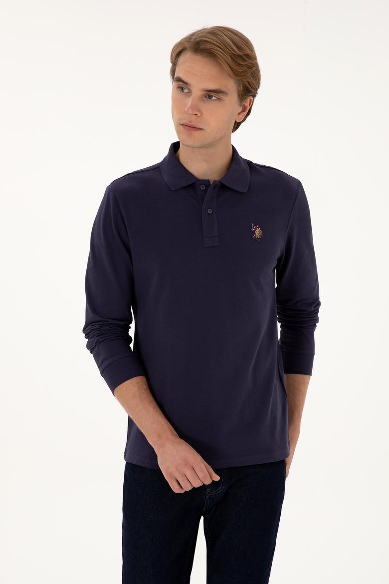 Erkek Regular Fit Polo Yaka Mürdüm Basic Sweatshirt