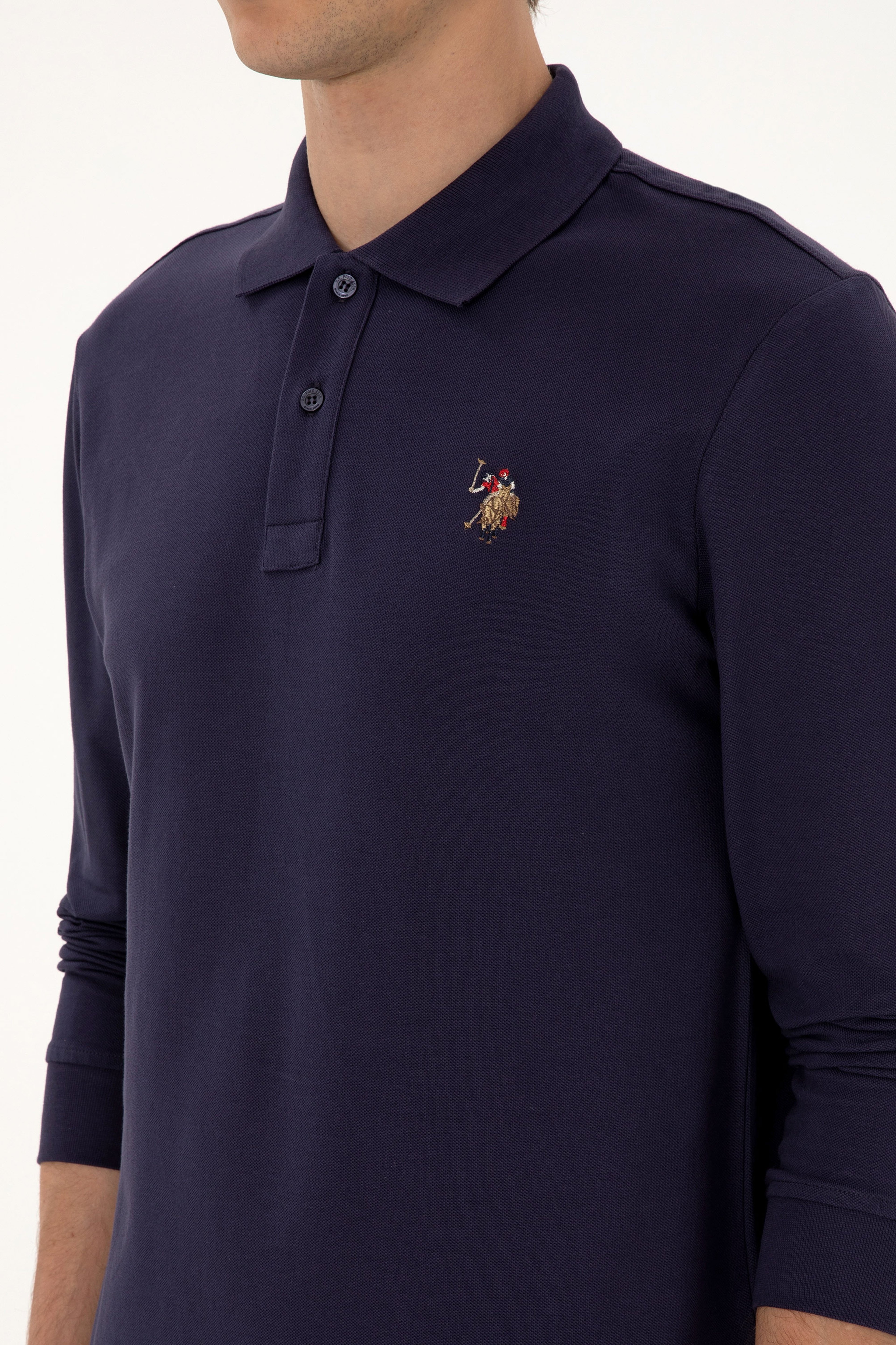 Erkek Regular Fit Polo Yaka Mürdüm Basic Sweatshirt - Image 7