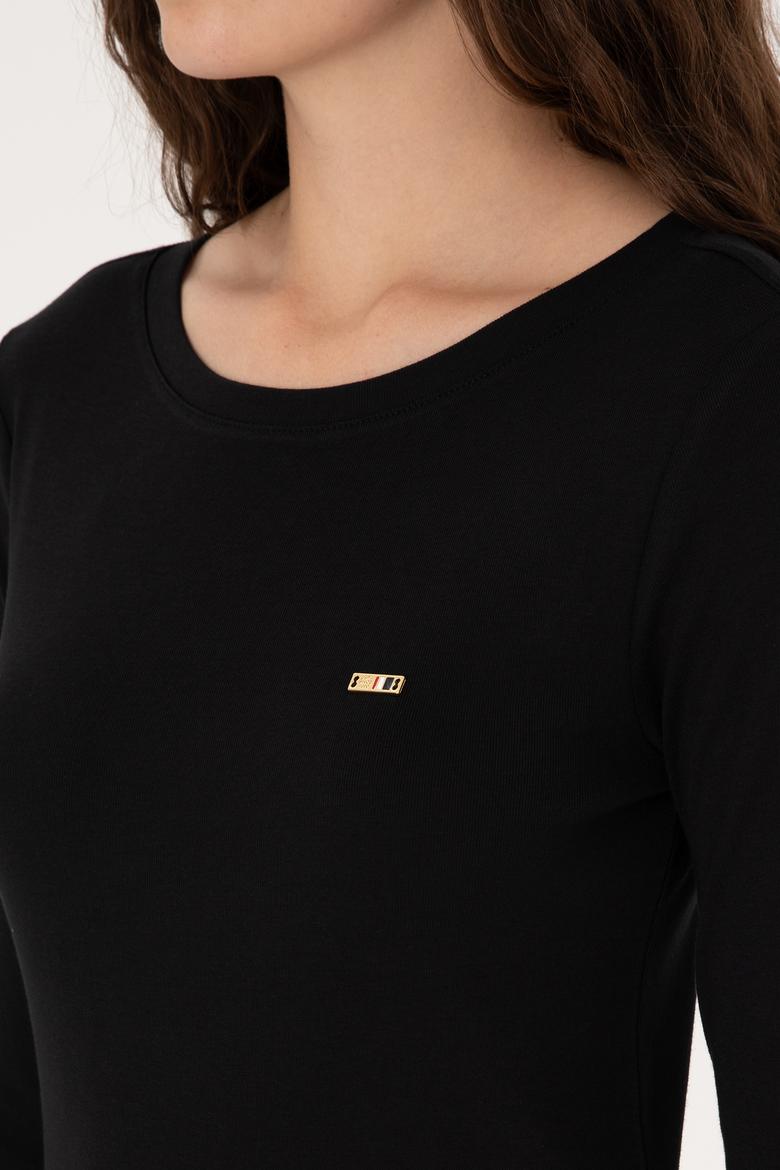 Kadın Siyah Slim Bisiklet Yaka Basic Sweatshırt - 50315419012