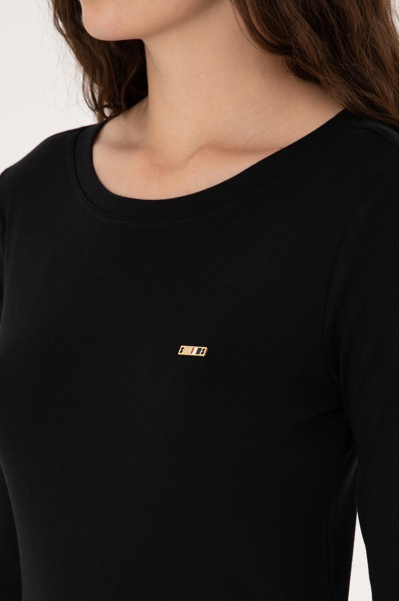 Kadın Siyah Slim Bisiklet Yaka Basic Sweatshırt