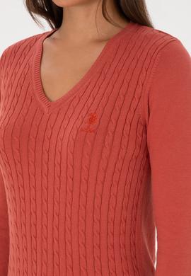 Kadın Gül Kurusu V Yaka Basic Kazak - 50307710026