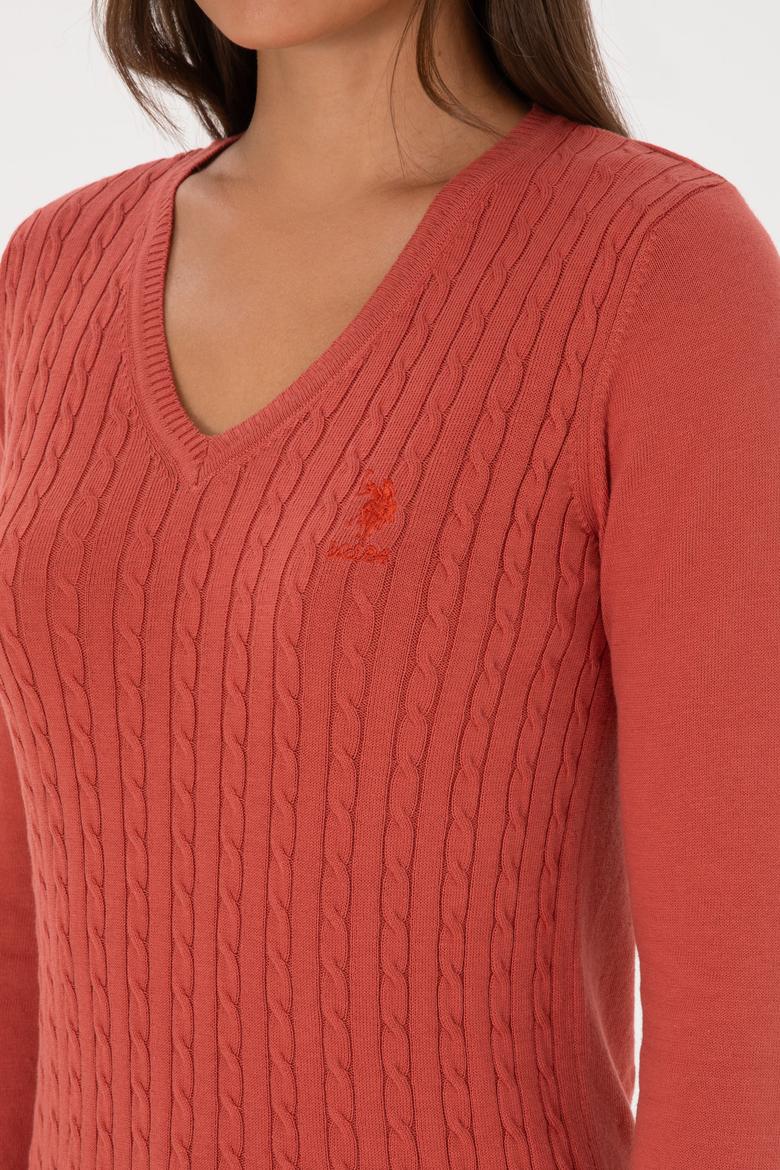 Kadın Gül Kurusu V Yaka Basic Kazak - 50307710026