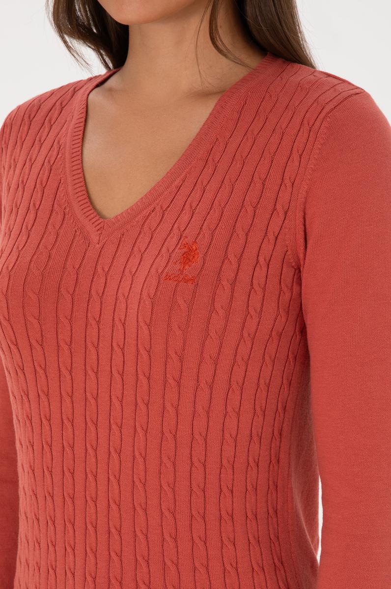 Kadın Gül Kurusu V Yaka Basic Kazak