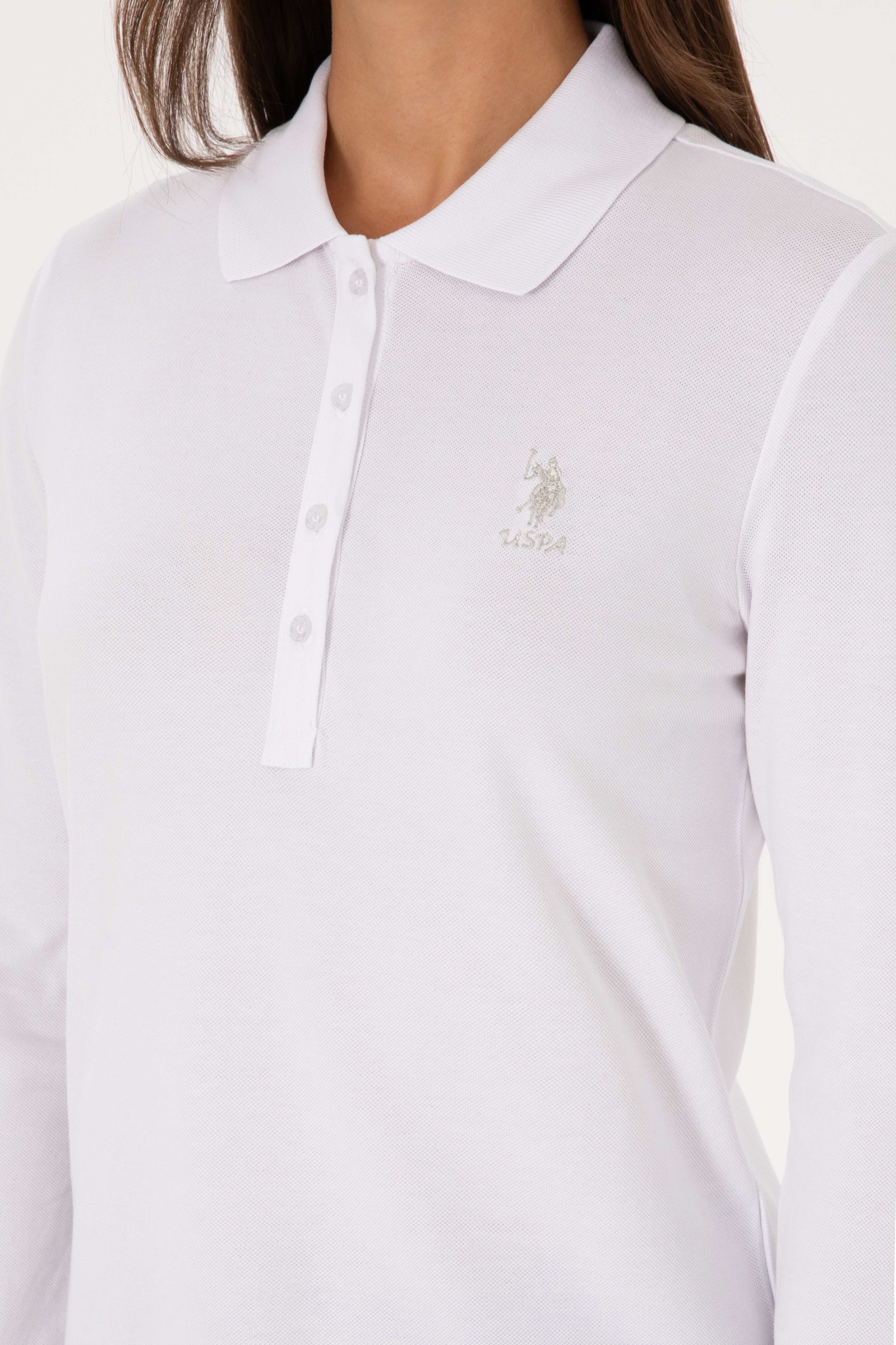 Kadın Beyaz Basic Polo Yaka Sweatshırt