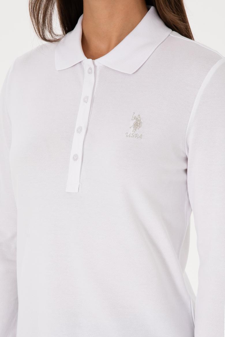 Kadın Beyaz Basic Polo Yaka Sweatshırt - 50307755045