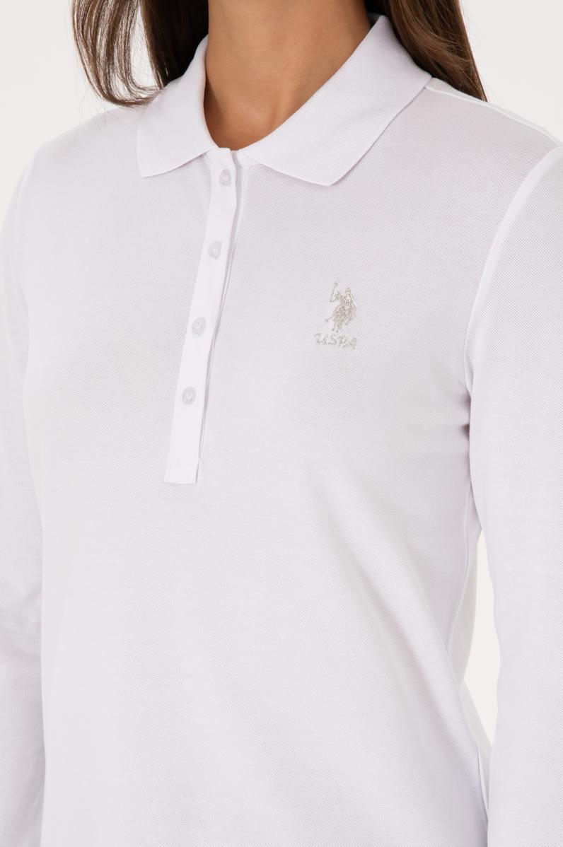 Kadın Beyaz Basic Polo Yaka Sweatshırt