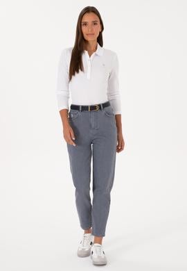 Kadın Beyaz Basic Polo Yaka Sweatshırt - 50307755045