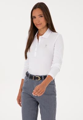 Kadın Beyaz Basic Polo Yaka Sweatshırt - 50307755045