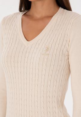 Kadın Beyaz V Yaka Basic Kazak - 50307710055