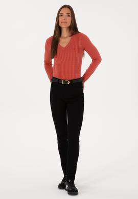 Kadın Gül Kurusu V Yaka Basic Kazak - 50307710026