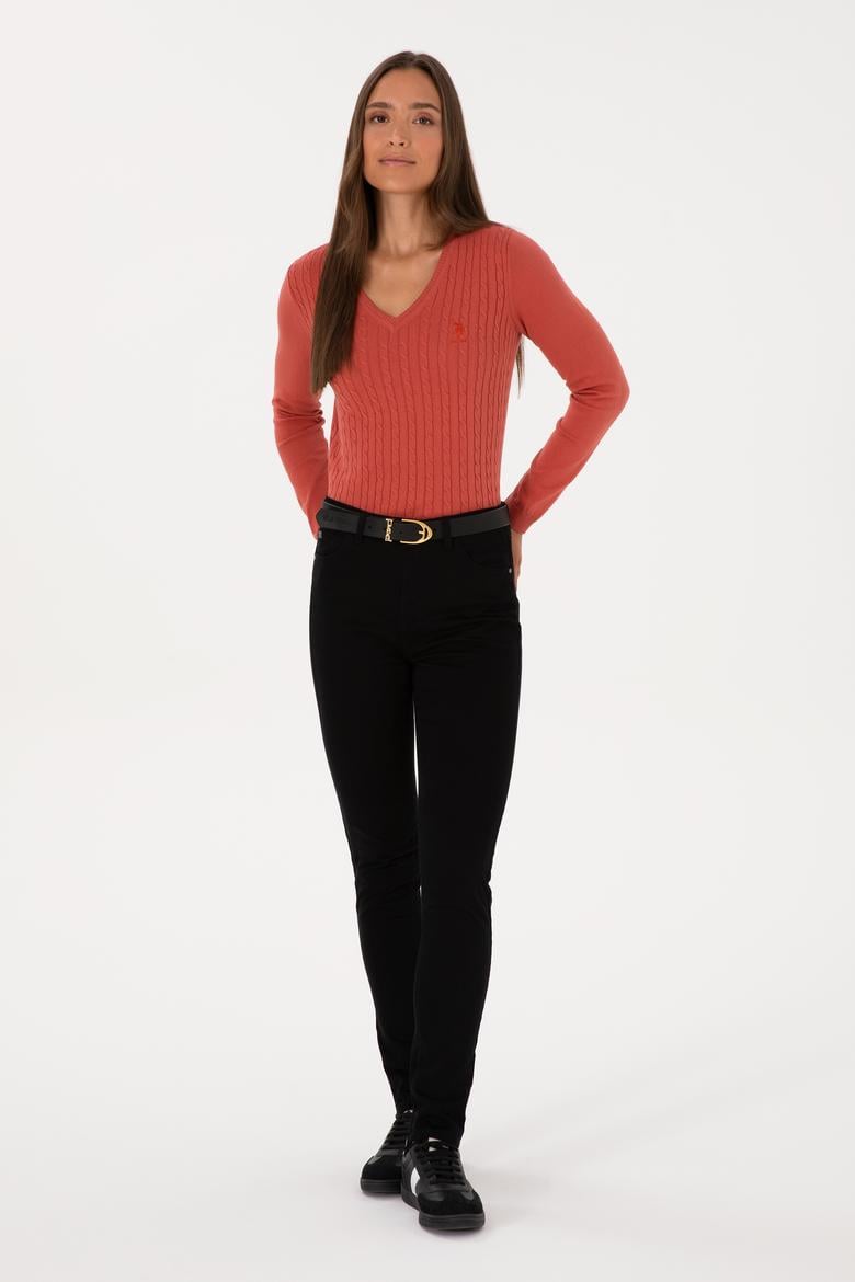 Kadın Gül Kurusu V Yaka Basic Kazak - 50307710026