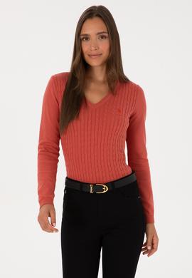 Kadın Gül Kurusu V Yaka Basic Kazak - 50307710026