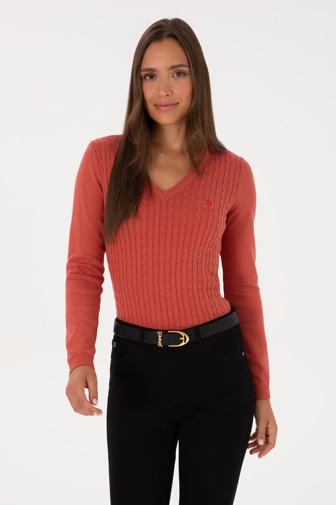 Kadın Gül Kurusu V Yaka Basic Kazak