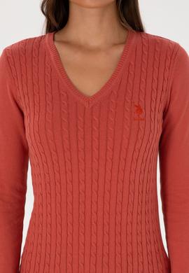 Kadın Gül Kurusu V Yaka Basic Kazak - 50307710026