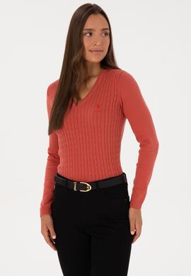 Kadın Gül Kurusu V Yaka Basic Kazak - 50307710026