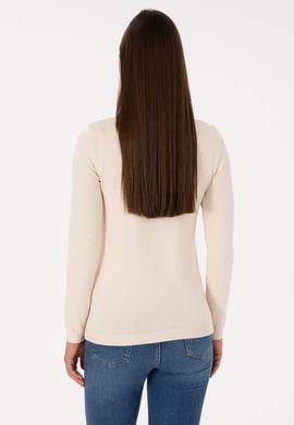 Kadın Beyaz V Yaka Basic Kazak - 50307710055