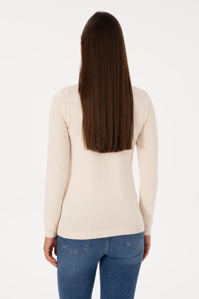 Kadın Beyaz V Yaka Basic Kazak - 50307710055