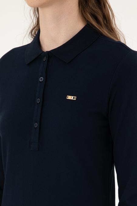 Kadın Lacivert Basic Polo Yaka Sweatshırt