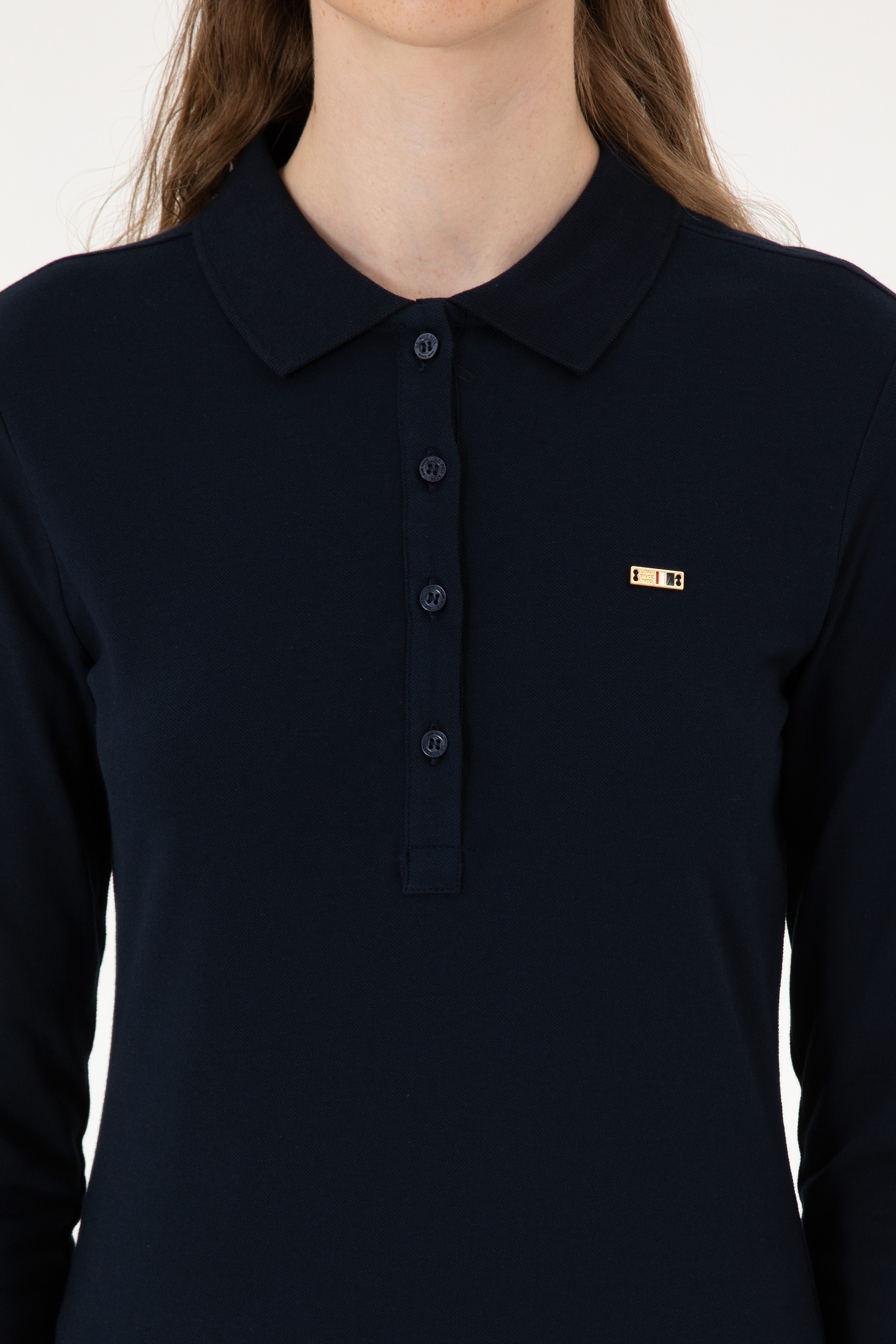 Kadın Lacivert Basic Polo Yaka Sweatshırt - Image 6