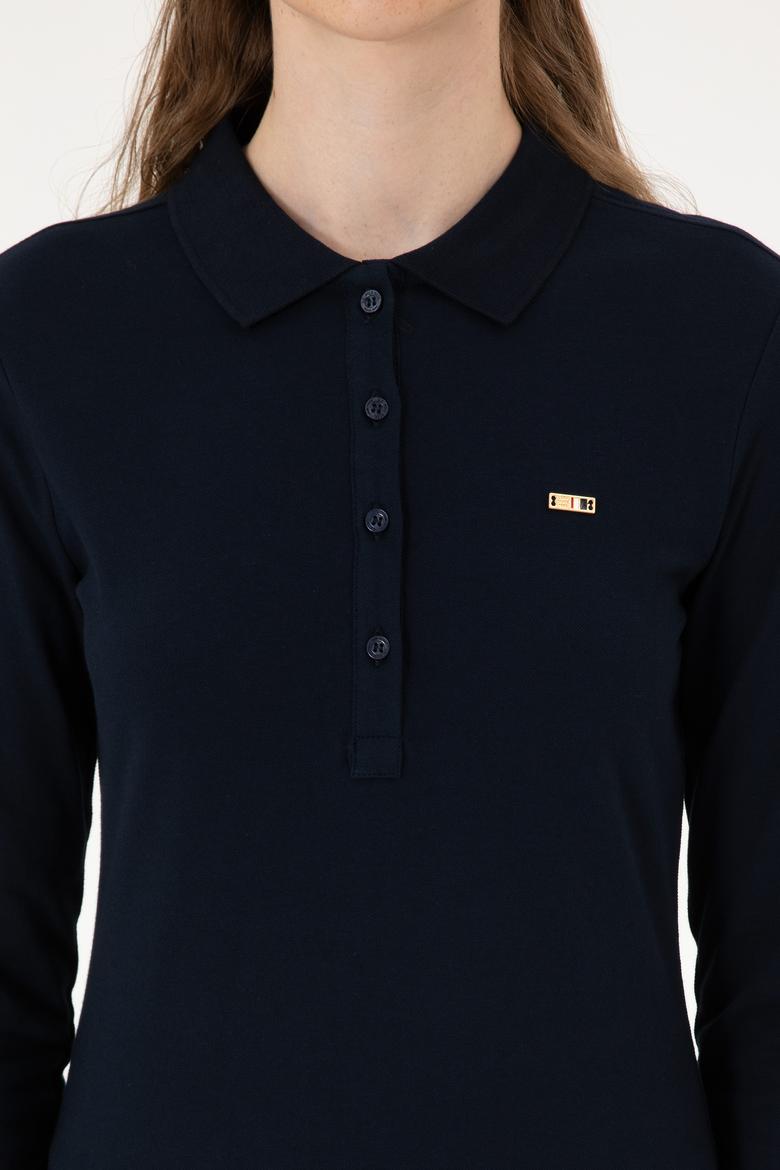 Kadın Lacivert Basic Polo Yaka Sweatshırt - 50313593021
