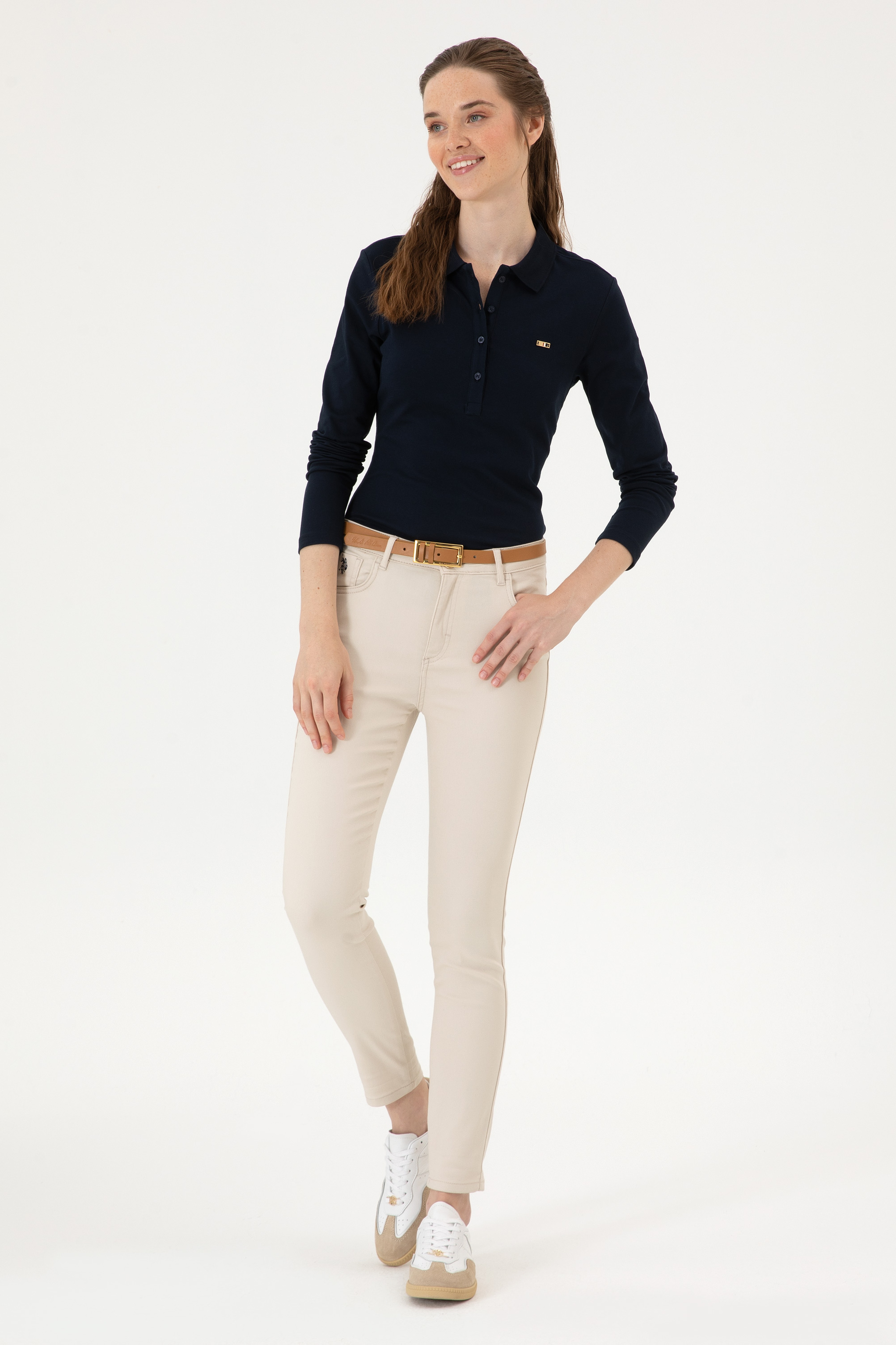 Kadın Lacivert Basic Polo Yaka Sweatshırt - Image 4