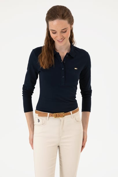 Kadın Lacivert Basic Polo Yaka Sweatshırt