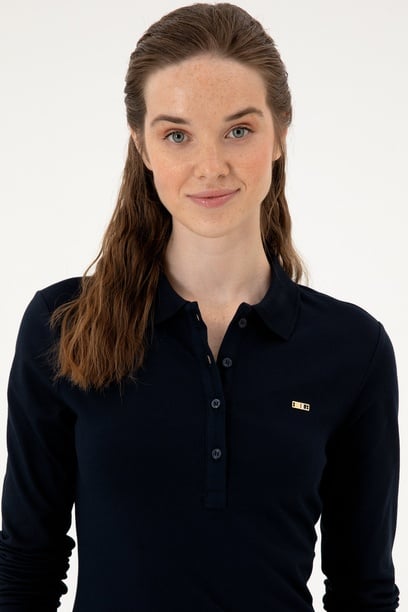 Kadın Lacivert Basic Polo Yaka Sweatshırt