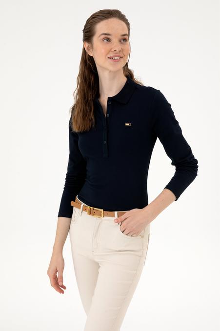 Kadın Lacivert Basic Polo Yaka Sweatshırt