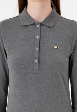 Kadın Antrasit Melanj Basic Polo Yaka Sweatshırt - 50313593048