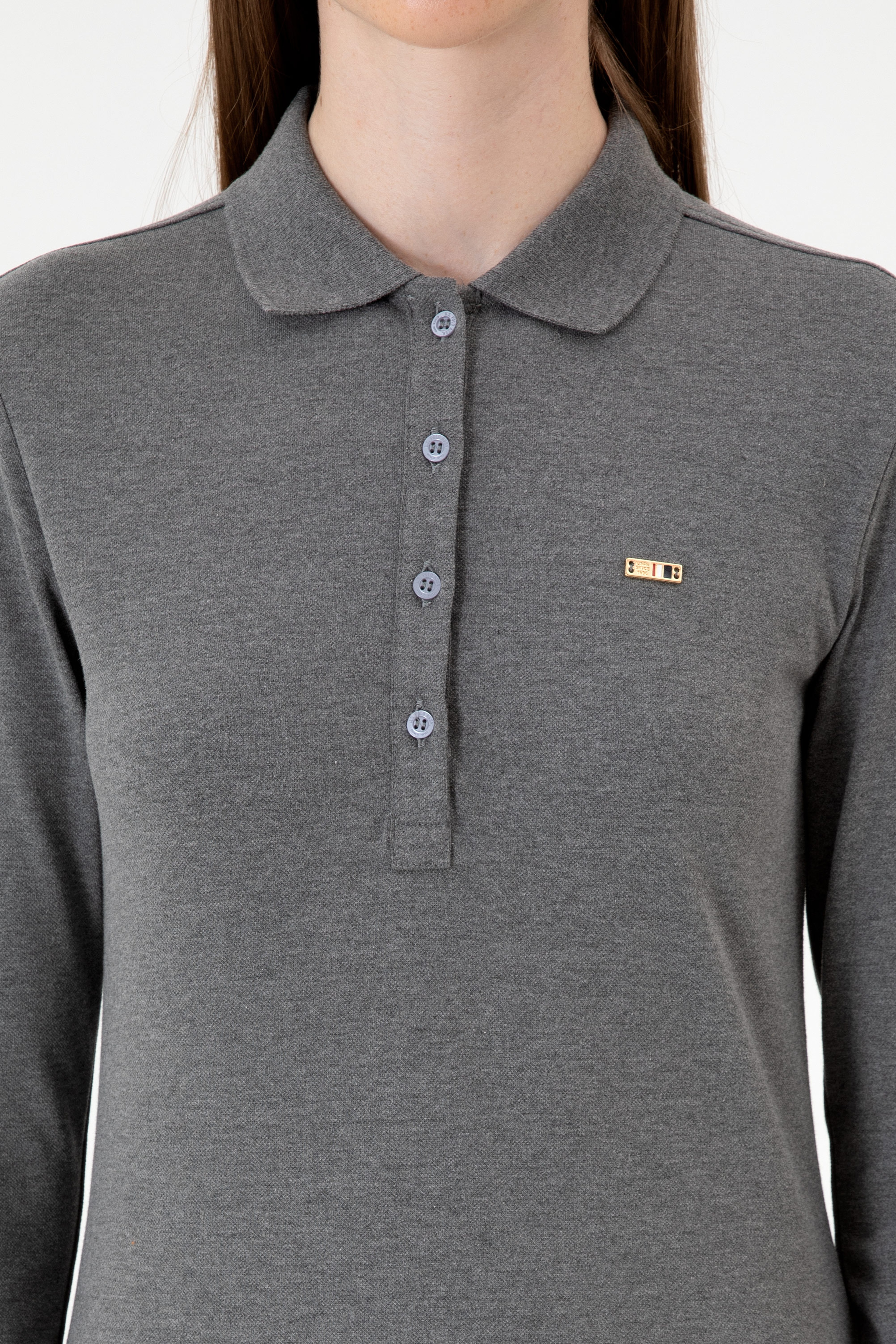 Kadın Antrasit Melanj Basic Polo Yaka Sweatshırt - Image 6