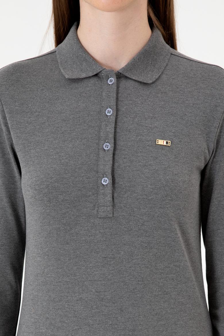 Kadın Antrasit Melanj Basic Polo Yaka Sweatshırt - 50313593048