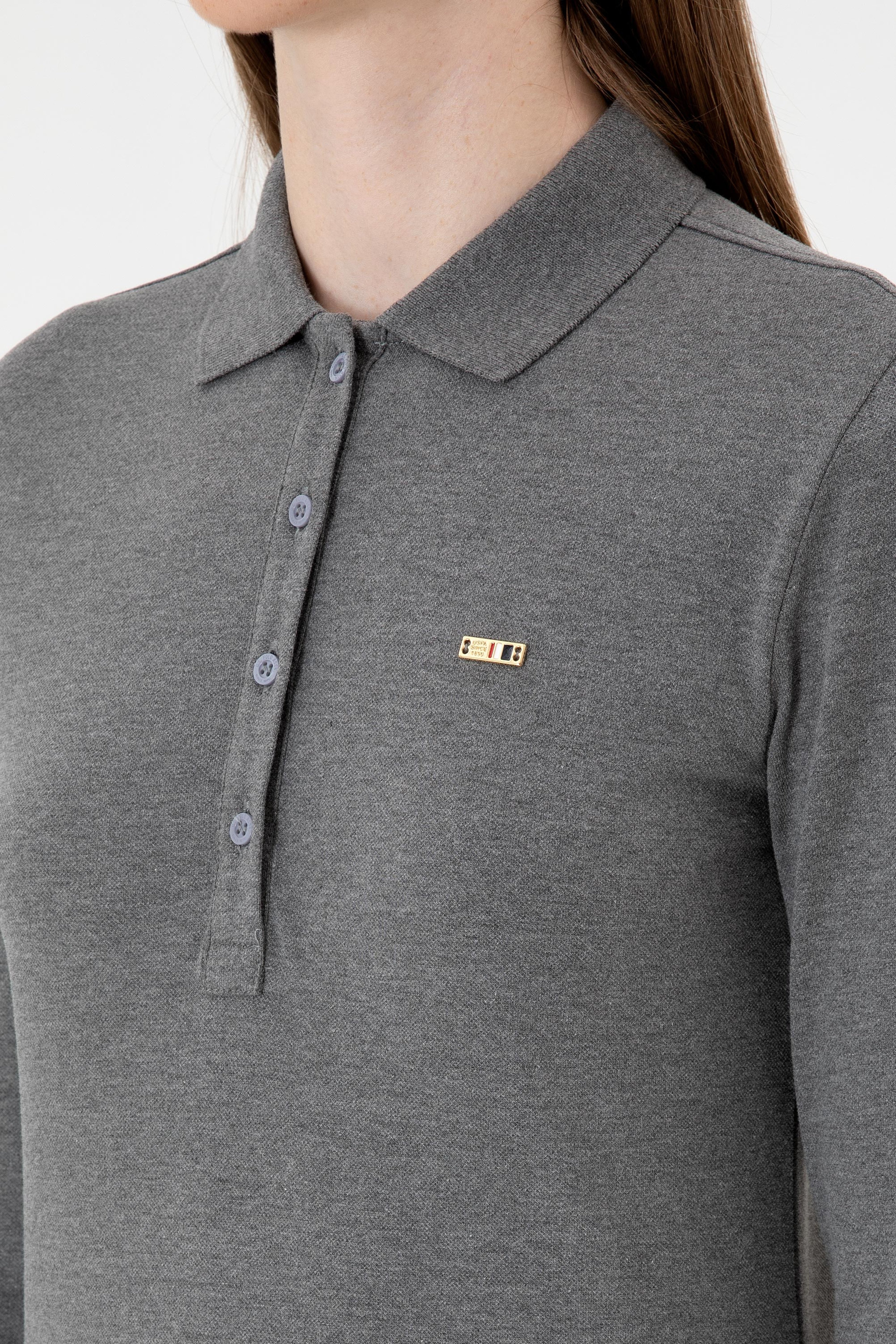 Kadın Antrasit Melanj Basic Polo Yaka Sweatshırt - Image 7