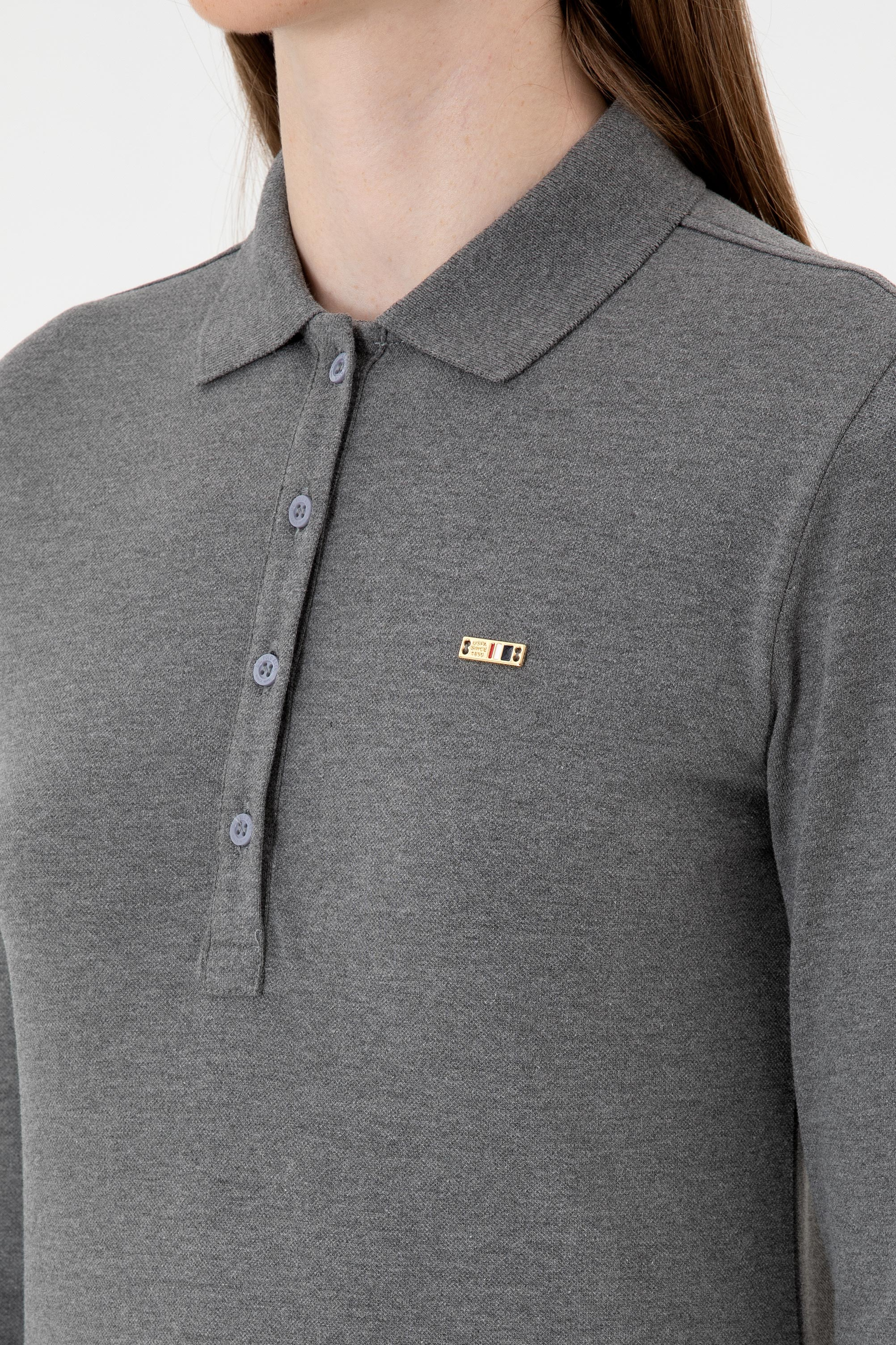 Kadın Antrasit Melanj Basic Polo Yaka Sweatshırt