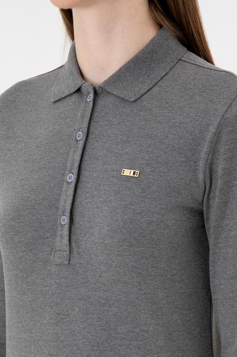 Kadın Antrasit Melanj Basic Polo Yaka Sweatshırt