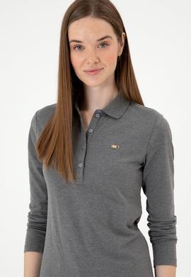 Kadın Antrasit Melanj Basic Polo Yaka Sweatshırt - 50313593048