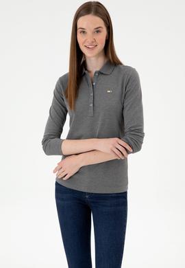 Kadın Antrasit Melanj Basic Polo Yaka Sweatshırt - 50313593048