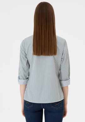 Kadın Koyu Yeşil Çizgili Uzun Kollu Gömlek - 50316492006